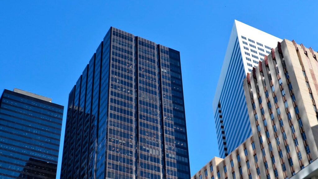 looking up at a skyscraper
