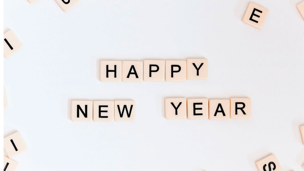 blocks spelling out "happy new year"