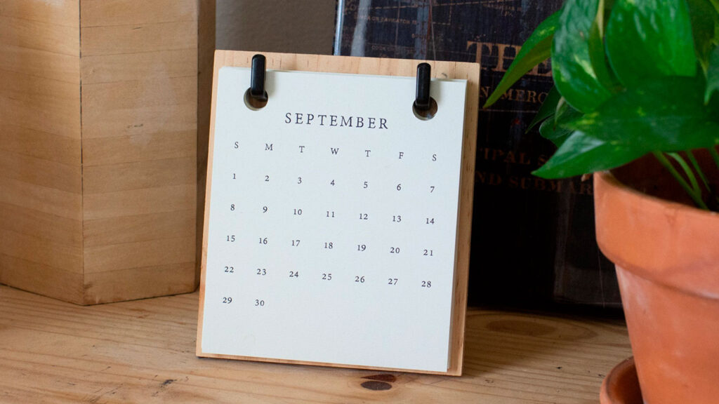 calendar sitting on a table